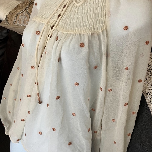 FREE PEOPLE - Polka Dot Long Sleeve Shirt (White/Rose Gold) - Picture 5 of 9